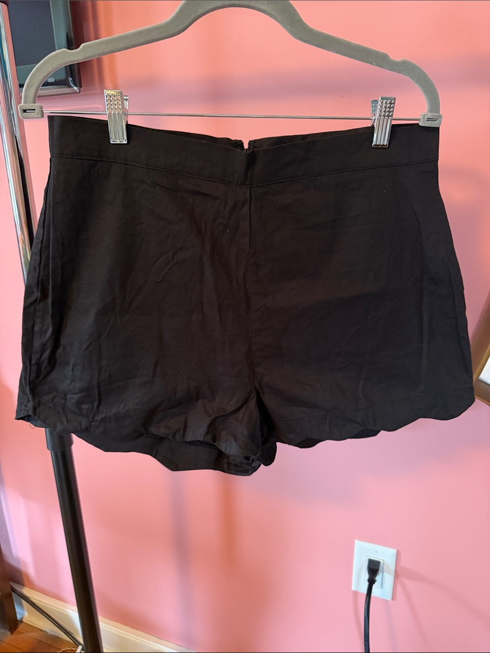 Unique Vintage Black High-Waist Scalloped Edge Shorts